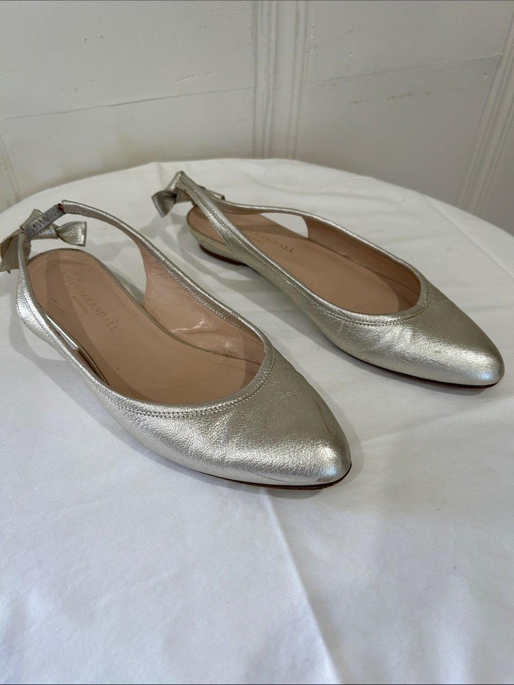 Loeffler Randall Metallic Silver Slingback Flats with Back Bow